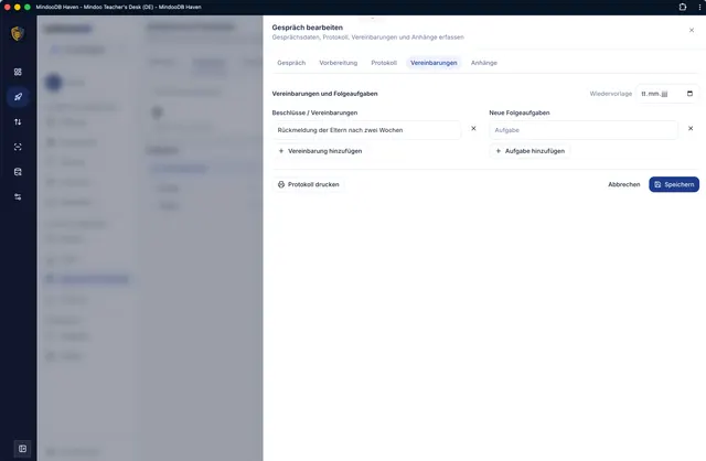 Vereinbarungen und Folgeaufgaben festhalten