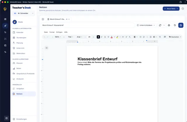 Entwürfe im integrierten Word-Editor schreiben