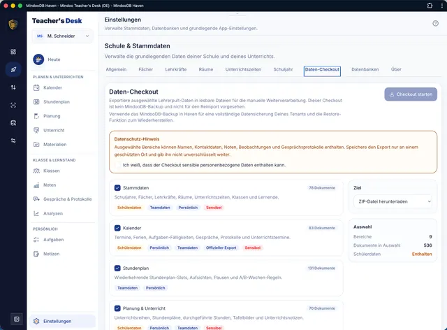 Daten-Checkout: alle Inhalte lesbar exportieren