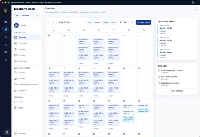 Monthly view with lessons, appointments and tasks