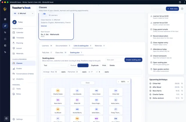 Build seating plans by drag and drop