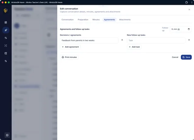 Capture agreements and follow-up tasks