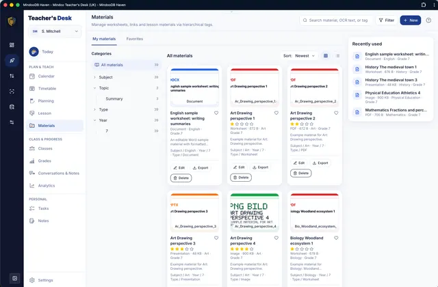Materials filtered by subject and topic