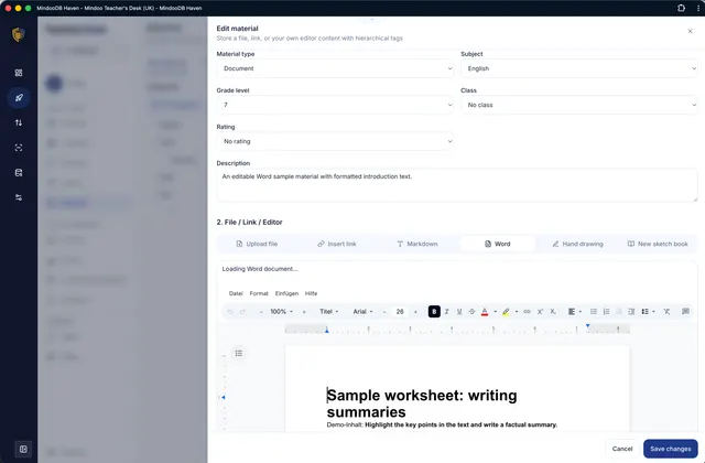 Edit worksheets in the built-in Word editor