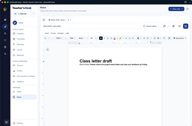 Write drafts in the built-in Word editor