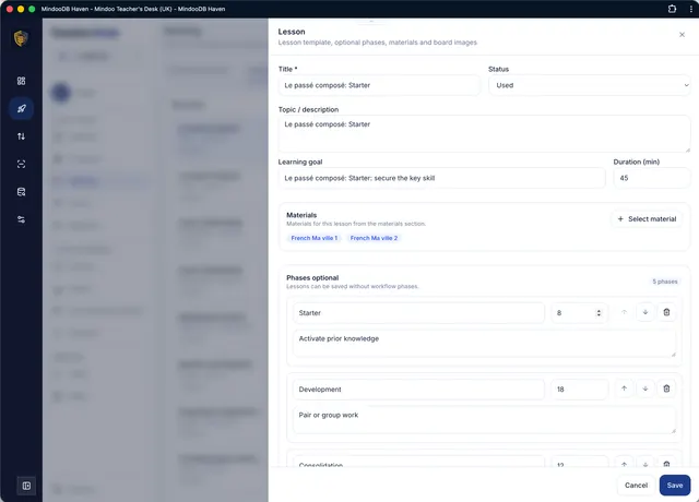Plan a lesson with learning goal, duration and materials