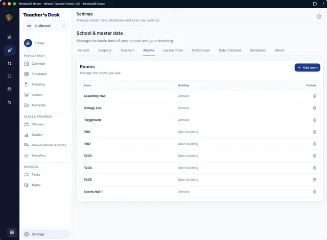 Manage rooms and buildings