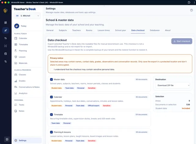 Data checkout: export all content in readable form