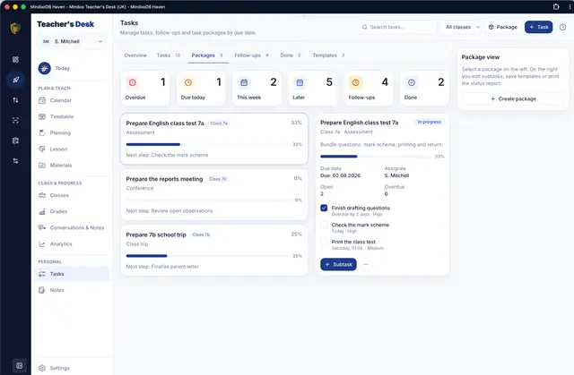 Task packages with checklist and progress