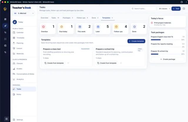 Templates for recurring task packages