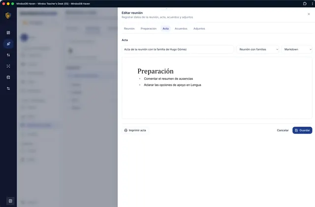 Redactar el acta en el editor integrado
