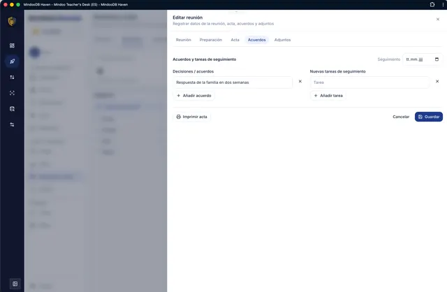 Registrar acuerdos y tareas de seguimiento