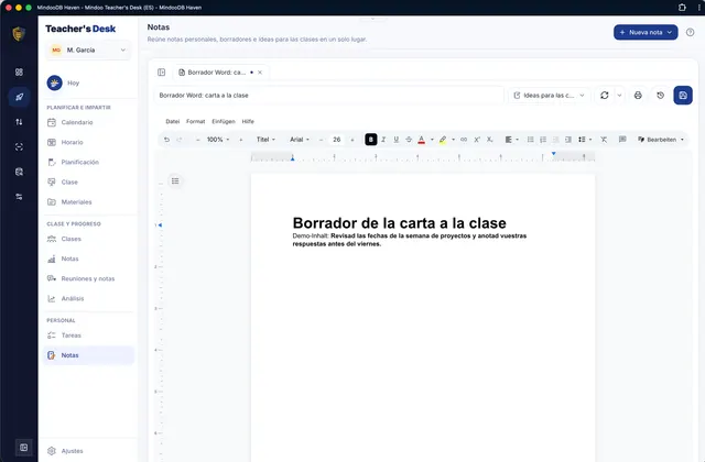 Escribir borradores en el editor Word integrado