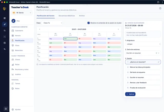 Ocupar las franjas del horario con asignatura y unidad didáctica