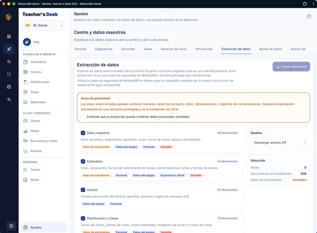 Exportación de datos: todo el contenido en formato legible