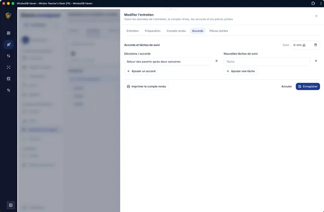 Consigner accords et tâches de suivi