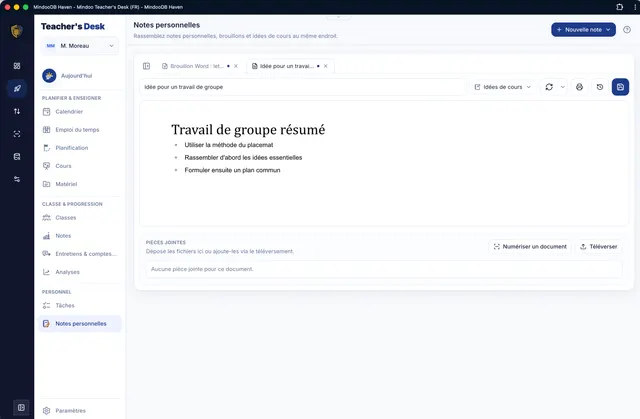 Notes Markdown avec pièces jointes et mots-clés