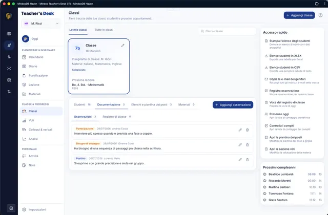 Annotare osservazioni nel registro di classe