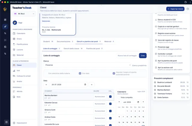 Registrare compiti a casa e presenze con liste di conteggio