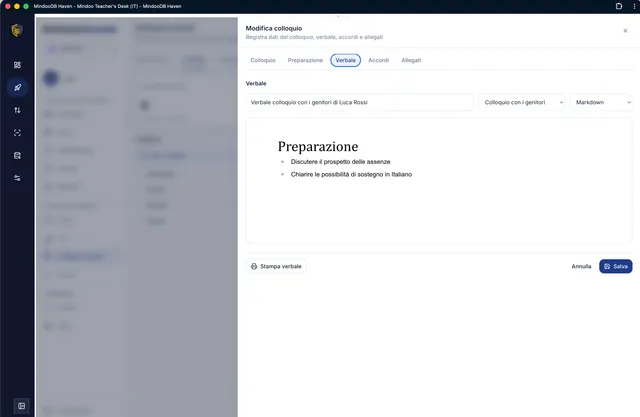 Scrivere il verbale nell'editor integrato