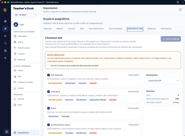 Checkout dei dati: tutti i contenuti in forma leggibile