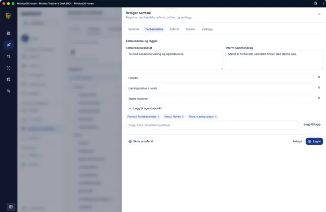Samtaleforberedelse med agenda og stikkord