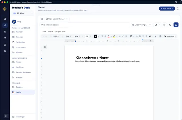 Skriv utkast i den innebygde Word-editoren
