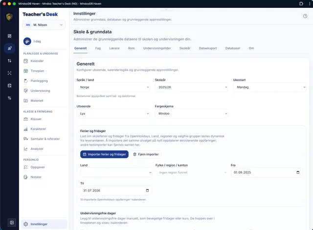 Språk, skoleår og ferieimport fra OpenHolidays