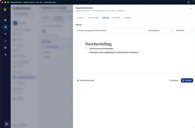 Het verslag schrijven in de ingebouwde editor