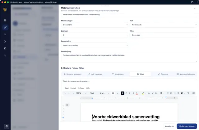 Werkbladen bewerken in de ingebouwde Word-editor