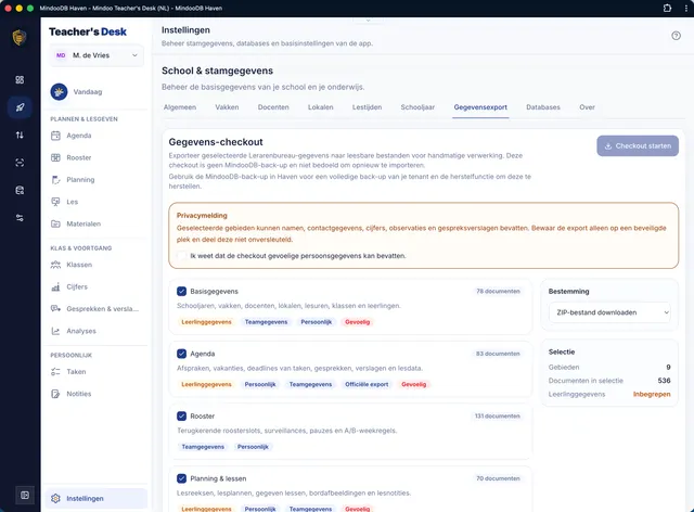Gegevens-checkout: alle inhoud leesbaar exporteren