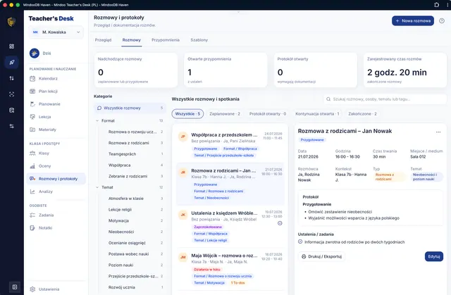 Wszystkie rozmowy z filtrami i widokiem szczegółów