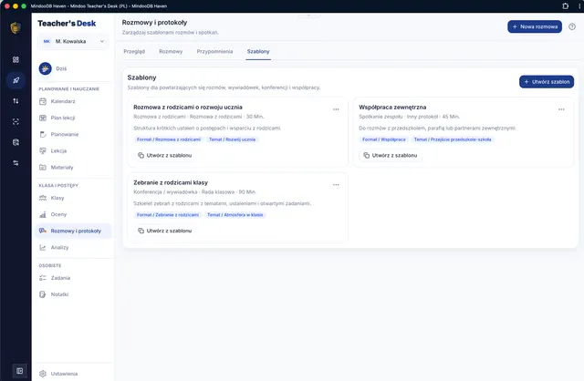 Szablony powtarzalnych formatów rozmów