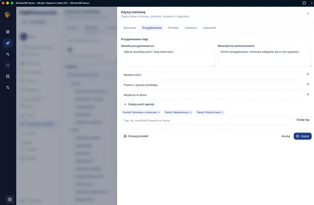 Przygotowanie rozmowy z agendą i słowami kluczowymi