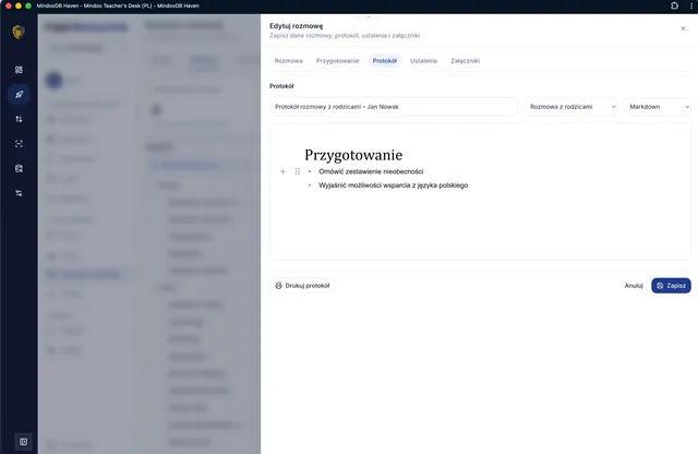 Pisanie protokołu we wbudowanym edytorze