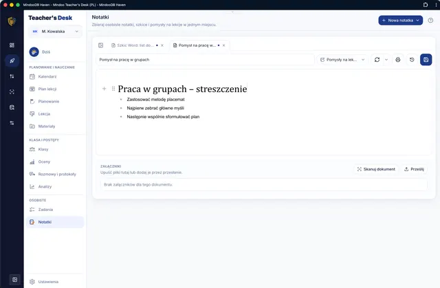 Notatki Markdown z załącznikami i słowami kluczowymi